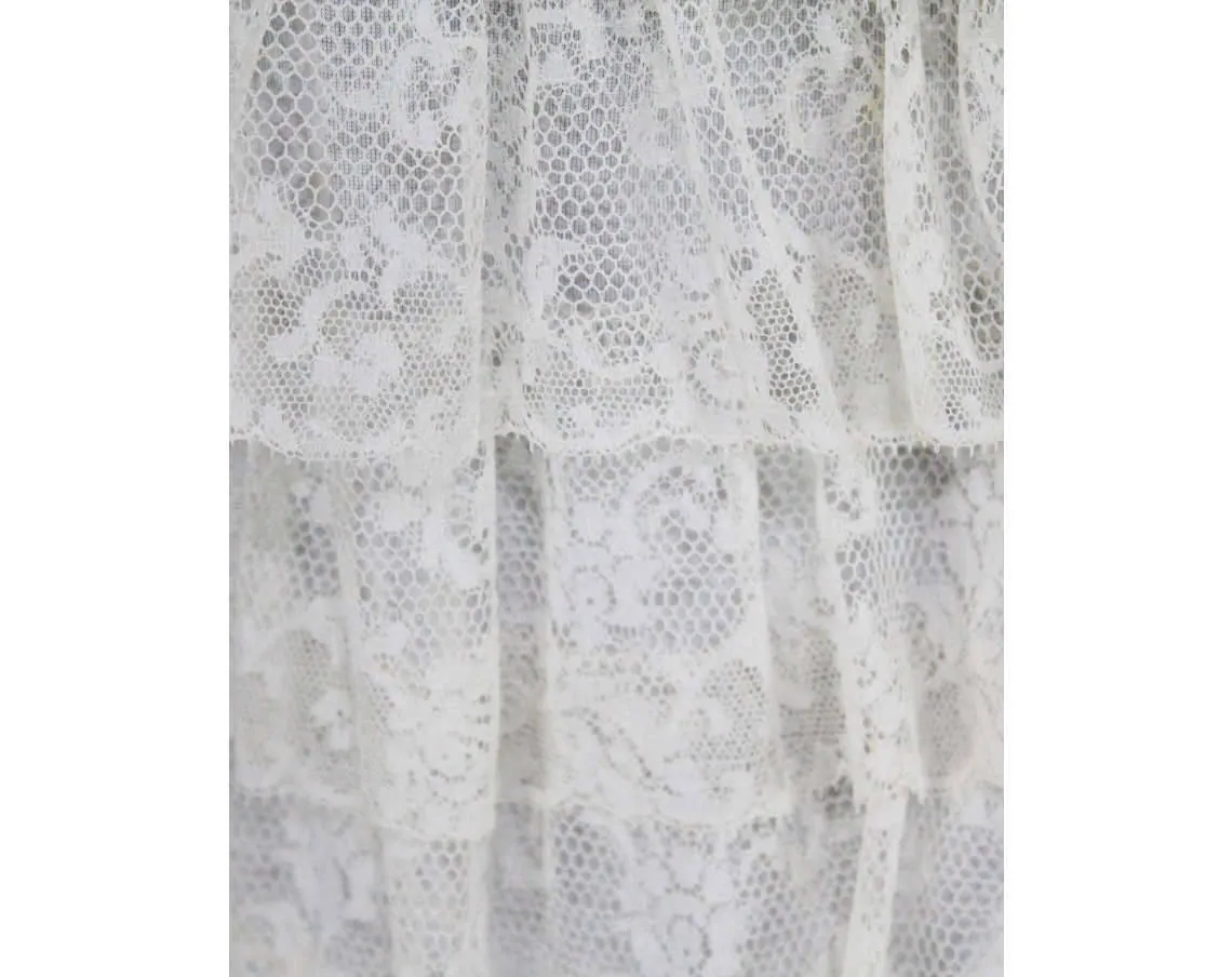 Size 10 Boudoir Bed Jacket - Sheer White Lace Layers with Pale Blue Trim - 50s 60s Lingerie - Short Sleeve Frou Frou Bedjacket - Bust 38.5