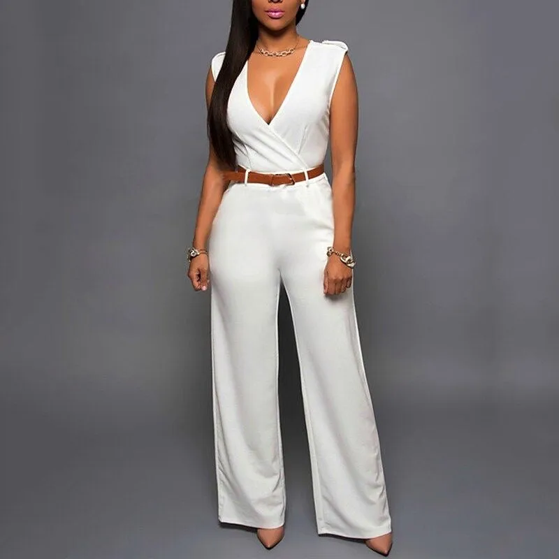 Surplice v neck wide leg jumpsuit in white